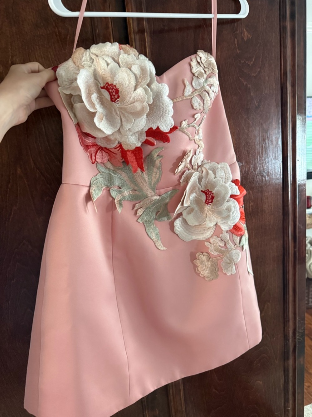 Strapless Pink Floral Appliqué Mini Dress - Picture 5 of 8
